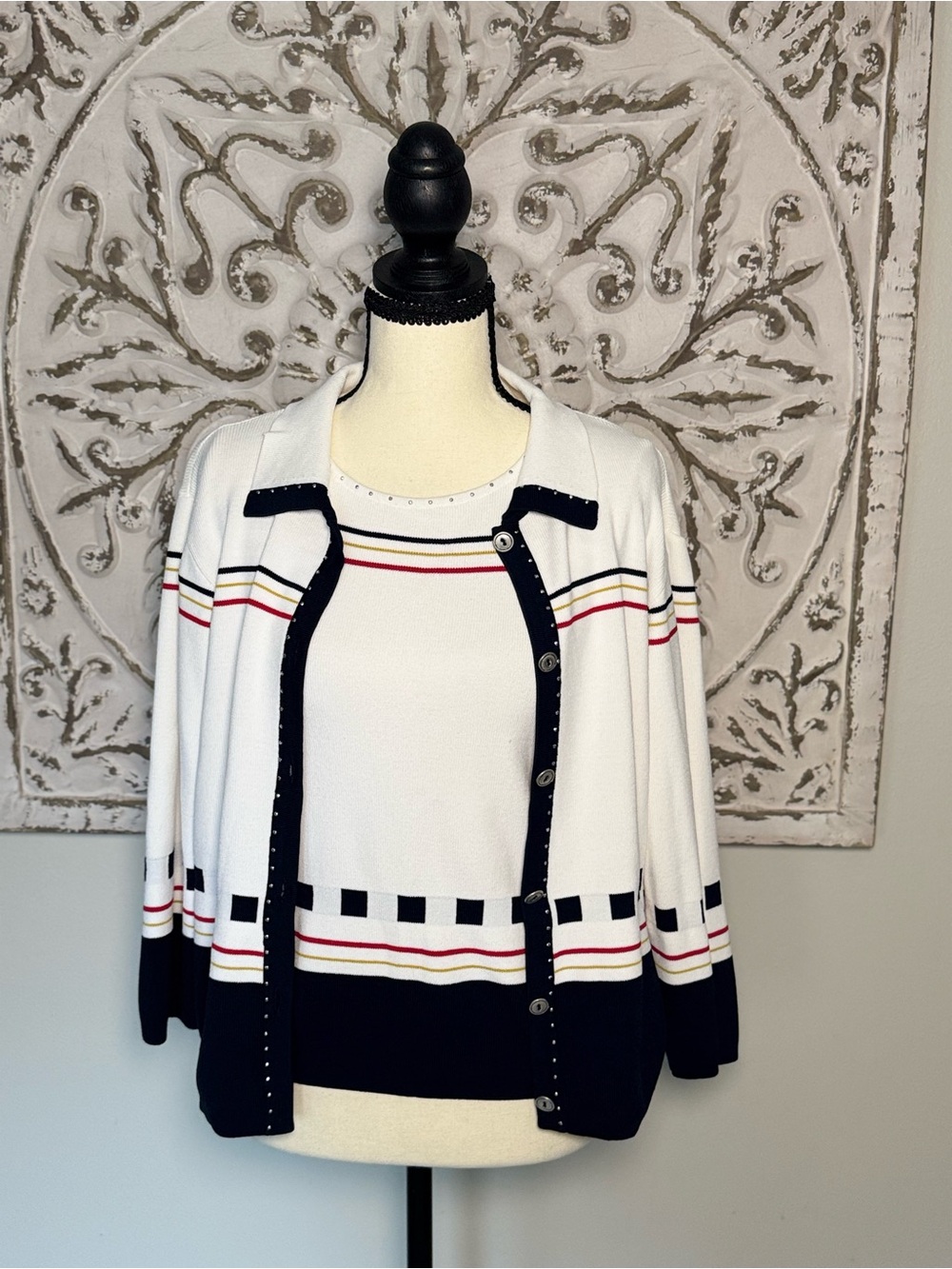 Vintage Nancy Bolen City Girl Knit Sweater Tank Set Nautical Medium